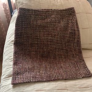 Loft, burgundy, ivory, and gray tweed skirt